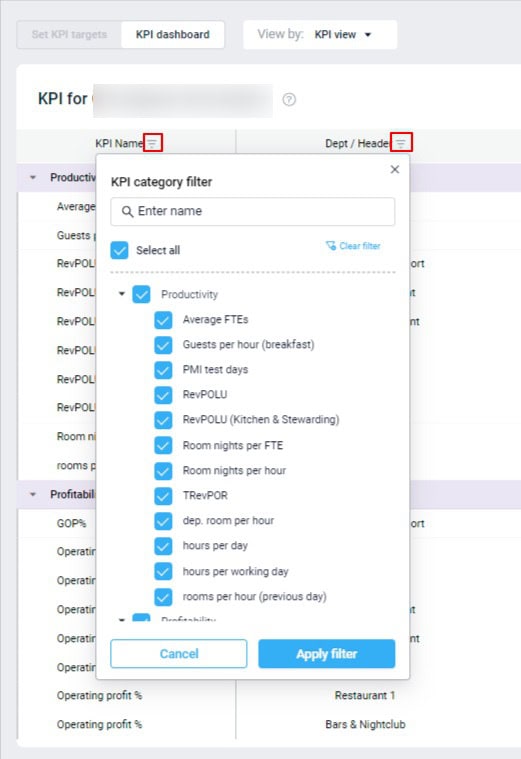Image of KPI target setting module in PMI.
