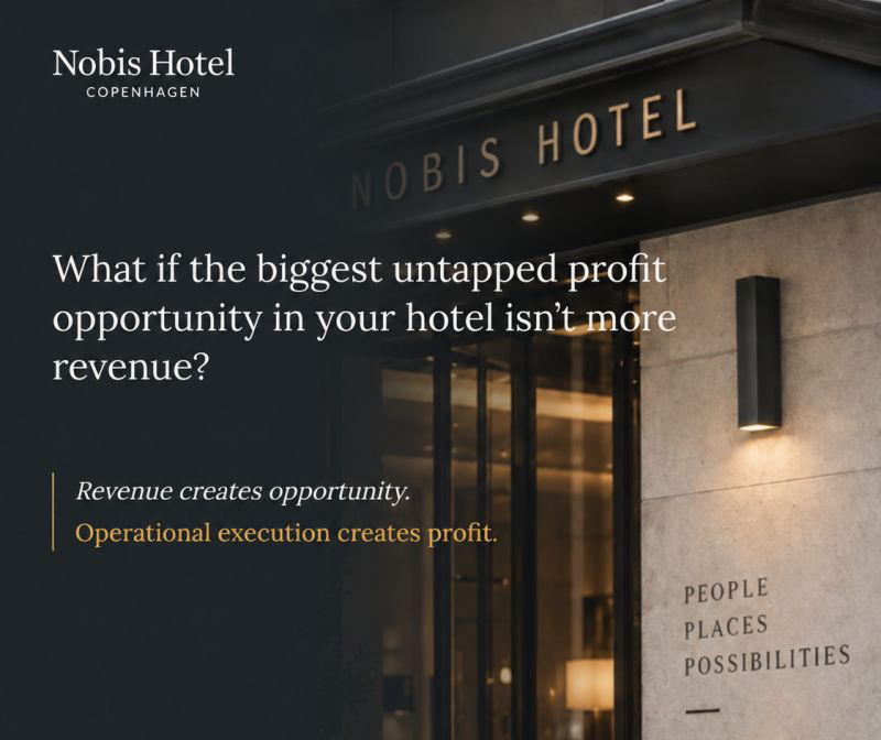 Nobis Hotel Copenhagen entrance with the PMI profit-conversion announcement